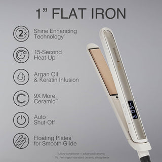 Remington Shine Therapy 1 inch Hair Straightener Iron, Flat Iron Infused with Argan Oil & Keratin, Professional Ceramic Flat Iron for Less Frizz, Shines and Smooth, Styling Tools