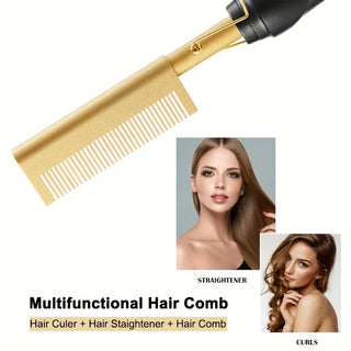 Electric Hair Comb 2-in-1, Curling Iron With Dual Use For Electric Straightening, Electric Straightening Comb