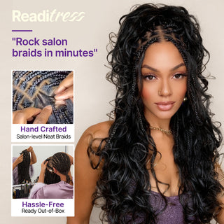 French Curl Knotless Boho Braids HD Full Lace Long Wig Flexi Fit Invisi Drawstring Cap