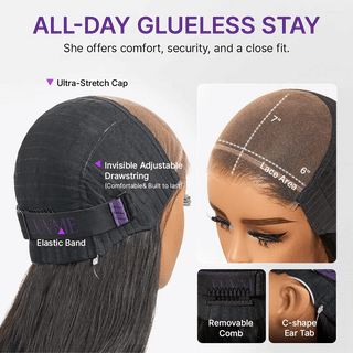 180% / 250% Density Bone Straight with Baby Hair PartingMax Glueless 7x6 Closure HD Lace Wig Pre-Cut Lace
