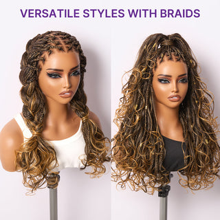French Curl Knotless Boho Braids HD Full Lace Long Wig Flexi Fit Invisi Drawstring Cap